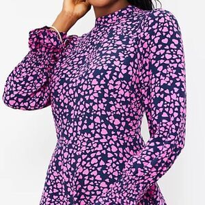 LOFT Heart Smocked Ruffle Cuff Flare Dress Sz 16 NWT